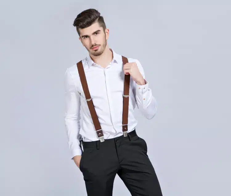 New Man's Suspenders 3 Clips Leather Braces Casual Suspensorios Trousers Strap 3.5*120cm Gift For Dad High Quality Tirantes 17