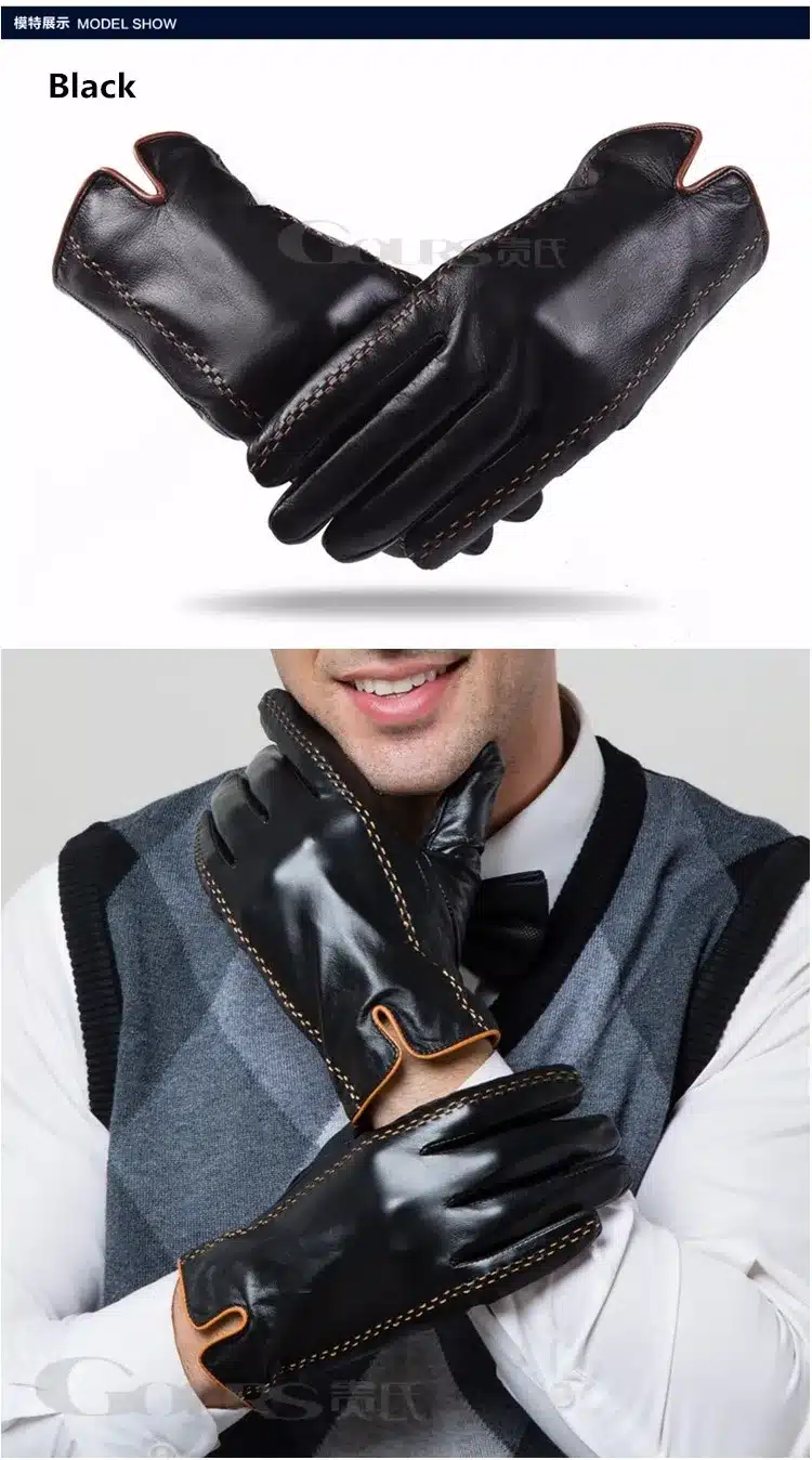 Gours Winter Men's Genuine Leather Gloves 2017 New Brand Touch Screen Gloves Fashion Warm Black Gloves Goatskin Mittens GSM012 8