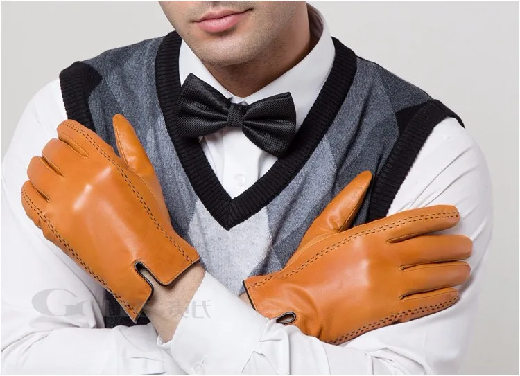 Gours Winter Men's Genuine Leather Gloves 2017 New Brand Touch Screen Gloves Fashion Warm Black Gloves Goatskin Mittens GSM012 13