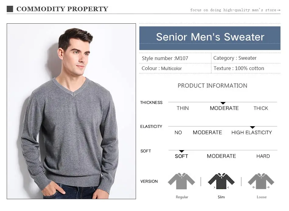 New Autumn Winter Fashion Brand Clothing Men's Sweaters V-Neck Solid Color Slim Fit Men Pullover 100% Cotton Knitted Sweater Men 16