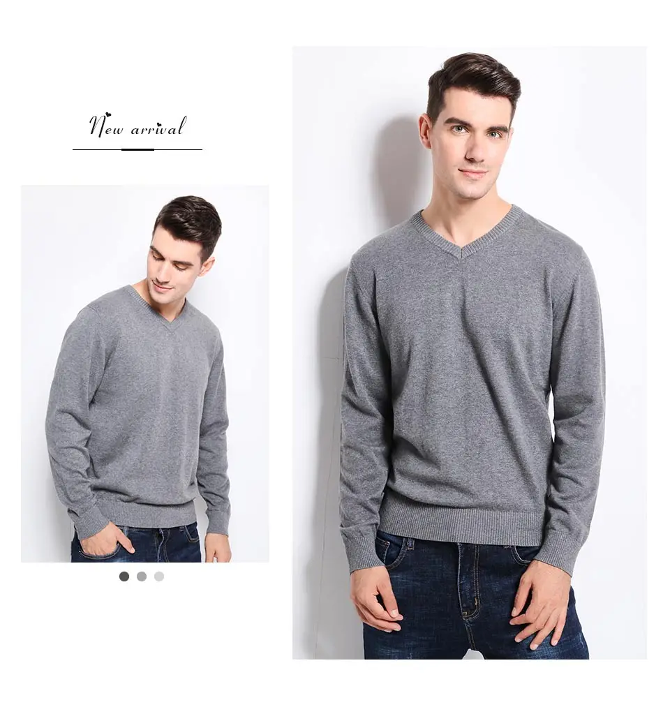 New Autumn Winter Fashion Brand Clothing Men's Sweaters V-Neck Solid Color Slim Fit Men Pullover 100% Cotton Knitted Sweater Men 22