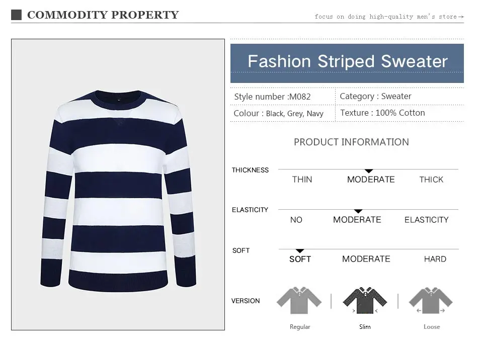 Autumn Winter Fashion Brand Clothing Men Knitted Sweater Thick Stripes Slim Fit Pullover Men 100% Cotton O-Neck Sweaters For Men 14