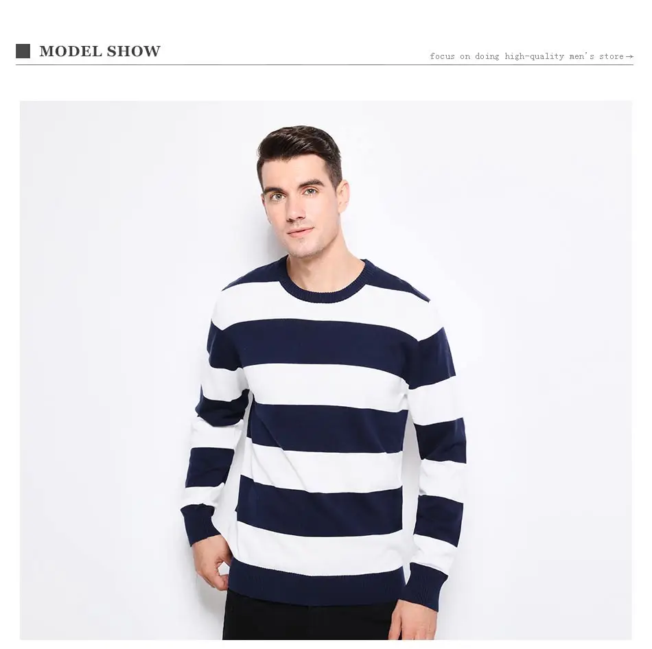 Autumn Winter Fashion Brand Clothing Men Knitted Sweater Thick Stripes Slim Fit Pullover Men 100% Cotton O-Neck Sweaters For Men 17