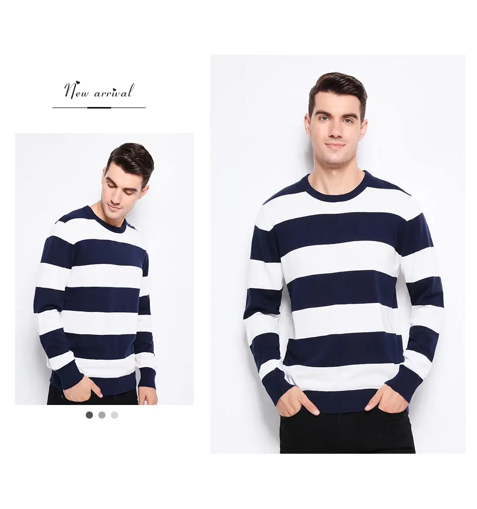 Autumn Winter Fashion Brand Clothing Men Knitted Sweater Thick Stripes Slim Fit Pullover Men 100% Cotton O-Neck Sweaters For Men 20
