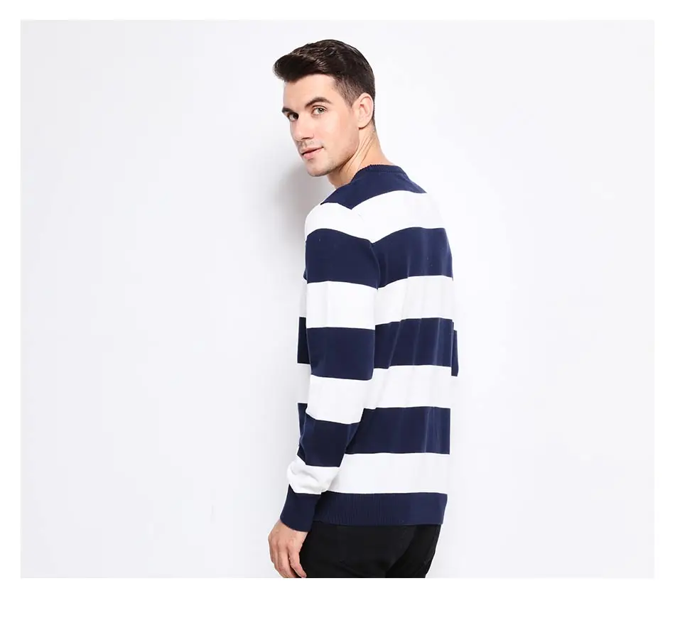 Autumn Winter Fashion Brand Clothing Men Knitted Sweater Thick Stripes Slim Fit Pullover Men 100% Cotton O-Neck Sweaters For Men 21