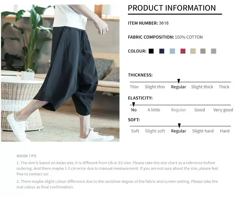 MRDONOO Men's wide crotch harem pants loose summer large cropped trousers wide-legged bloomers Chinese style flaxen baggy 6