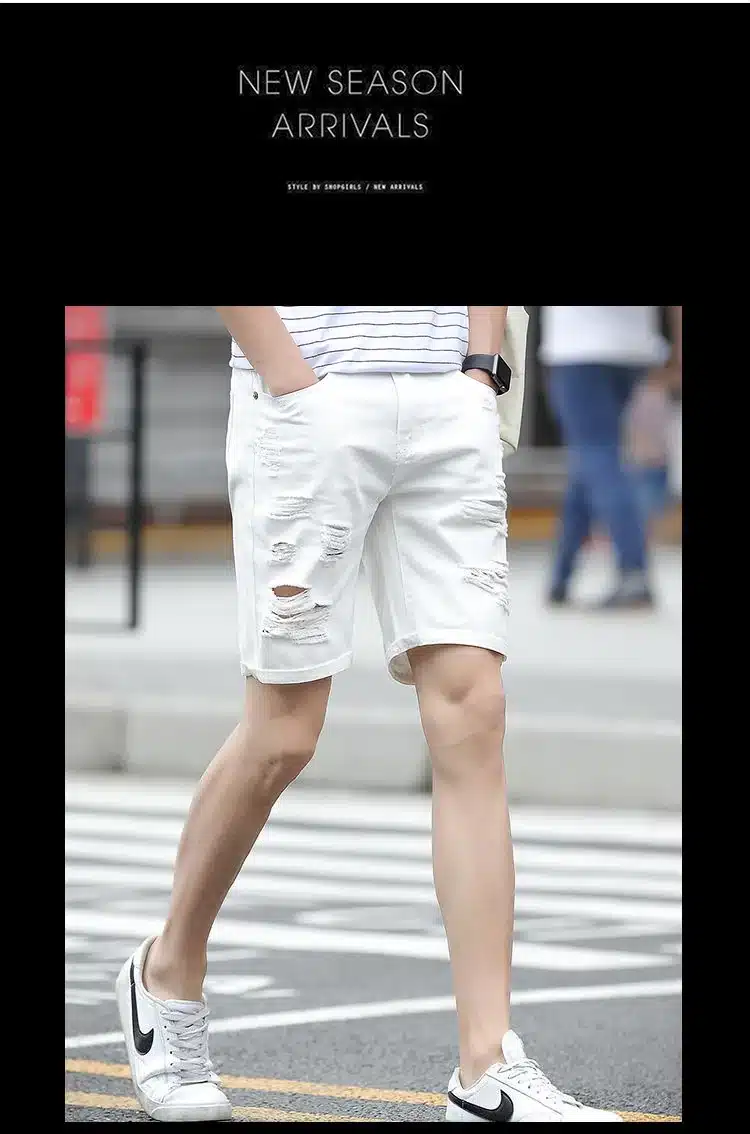 Mens Denim Shorts Slim Large size Casual Knee Length Short Hole Jeans Shorts For Men 2018 New Summer White Blue black 4