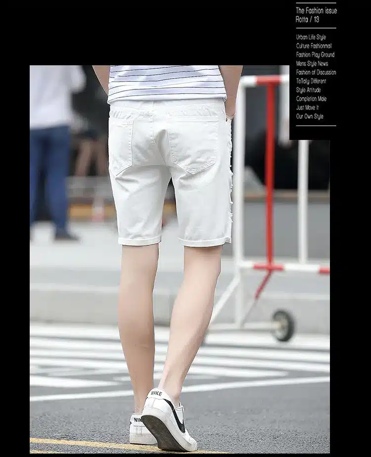 Mens Denim Shorts Slim Large size Casual Knee Length Short Hole Jeans Shorts For Men 2018 New Summer White Blue black 6