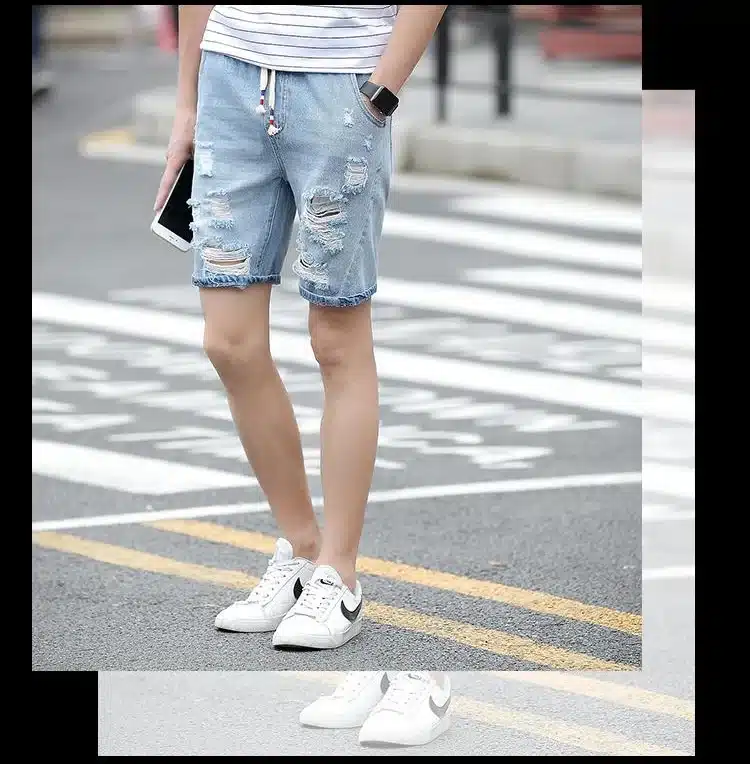 Mens Denim Shorts Slim Large size Casual Knee Length Short Hole Jeans Shorts For Men 2018 New Summer White Blue black 11