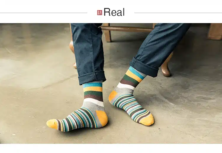 Men Cotton Stripe Socks Brand New Multi-Color Anti-Bacterial Comfortable Deodorant Breathable Casual Man Sock (5 Pairs / Lot) 3