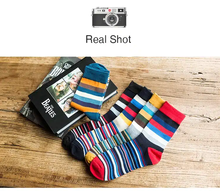 Men Cotton Stripe Socks Brand New Multi-Color Anti-Bacterial Comfortable Deodorant Breathable Casual Man Sock (5 Pairs / Lot) 7