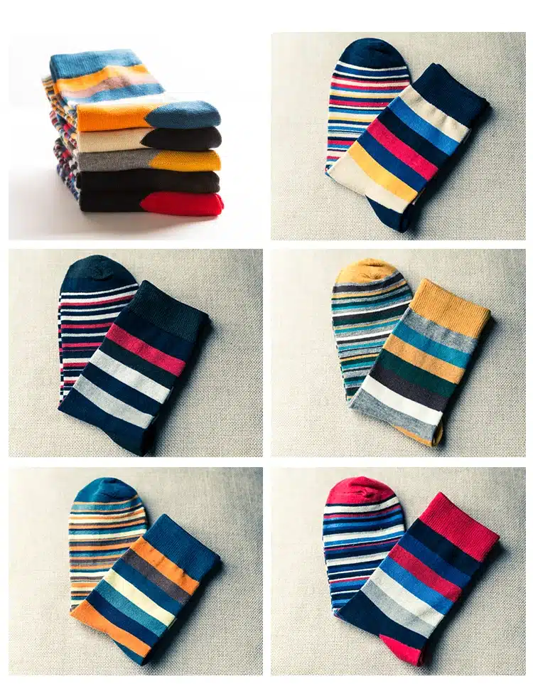 Men Cotton Stripe Socks Brand New Multi-Color Anti-Bacterial Comfortable Deodorant Breathable Casual Man Sock (5 Pairs / Lot) 9