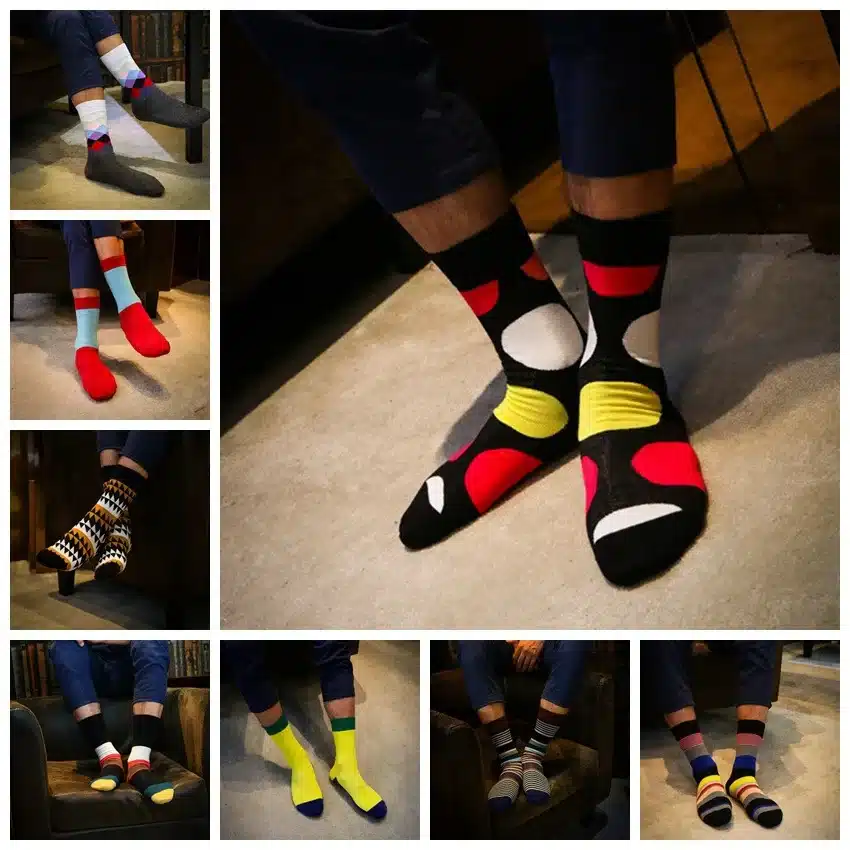 Colour men crew cotton happy socks british style argyle dot striped pattern harajuku designer brand fashion novelty art funny 13
