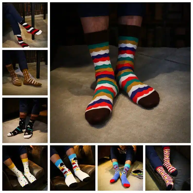 Colour men crew cotton happy socks british style argyle dot striped pattern harajuku designer brand fashion novelty art funny 24