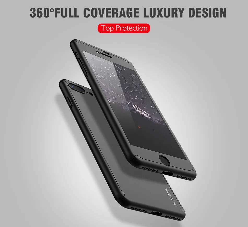 FLOVEME 360 Protective Case For iPhone 6 6S 7 Plus 5 5S SE Tempered Glass Front Back Cover Full Body Coverage Protection Shells 4