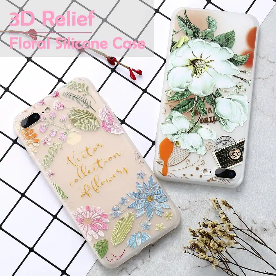 KISSCASE 3D Relief Flower Case For iPhone 8 Plus iPhone 6 Case Sexy Girly Soft Silicon Cover For iPhone 7 iPhone 5S X Case Funda 4