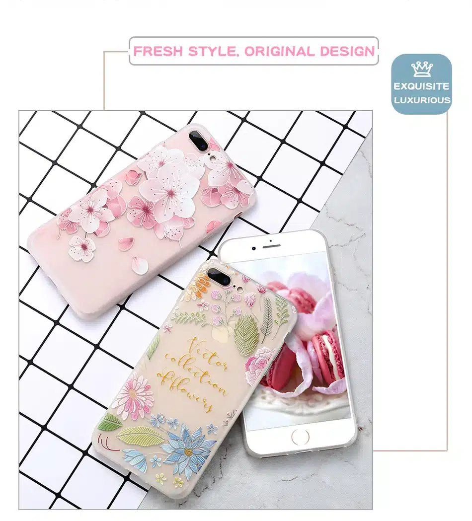 KISSCASE 3D Relief Flower Case For iPhone 8 Plus iPhone 6 Case Sexy Girly Soft Silicon Cover For iPhone 7 iPhone 5S X Case Funda 5