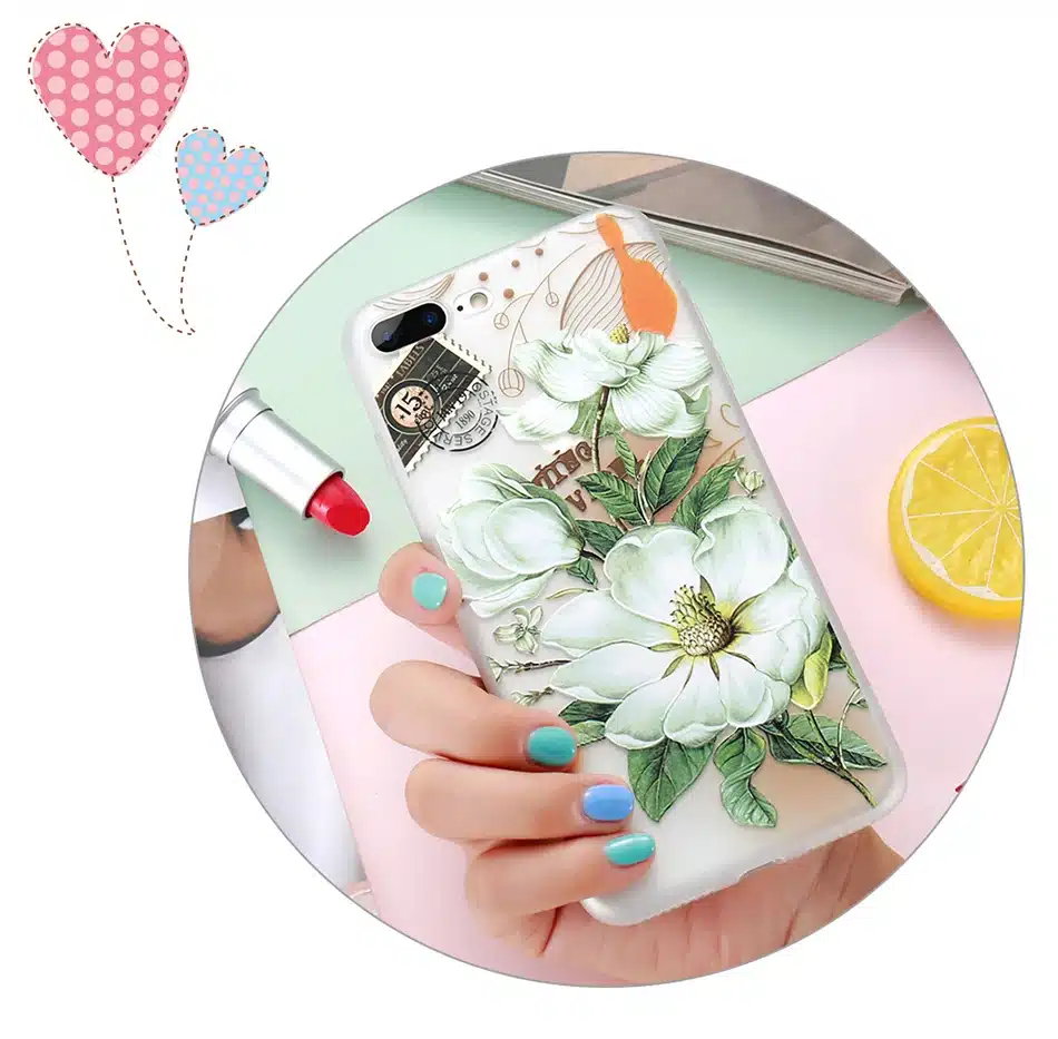 KISSCASE 3D Relief Flower Case For iPhone 8 Plus iPhone 6 Case Sexy Girly Soft Silicon Cover For iPhone 7 iPhone 5S X Case Funda 6