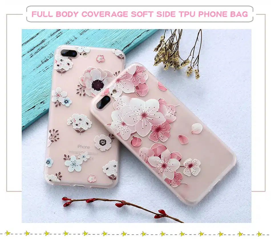 KISSCASE 3D Relief Flower Case For iPhone 8 Plus iPhone 6 Case Sexy Girly Soft Silicon Cover For iPhone 7 iPhone 5S X Case Funda 7