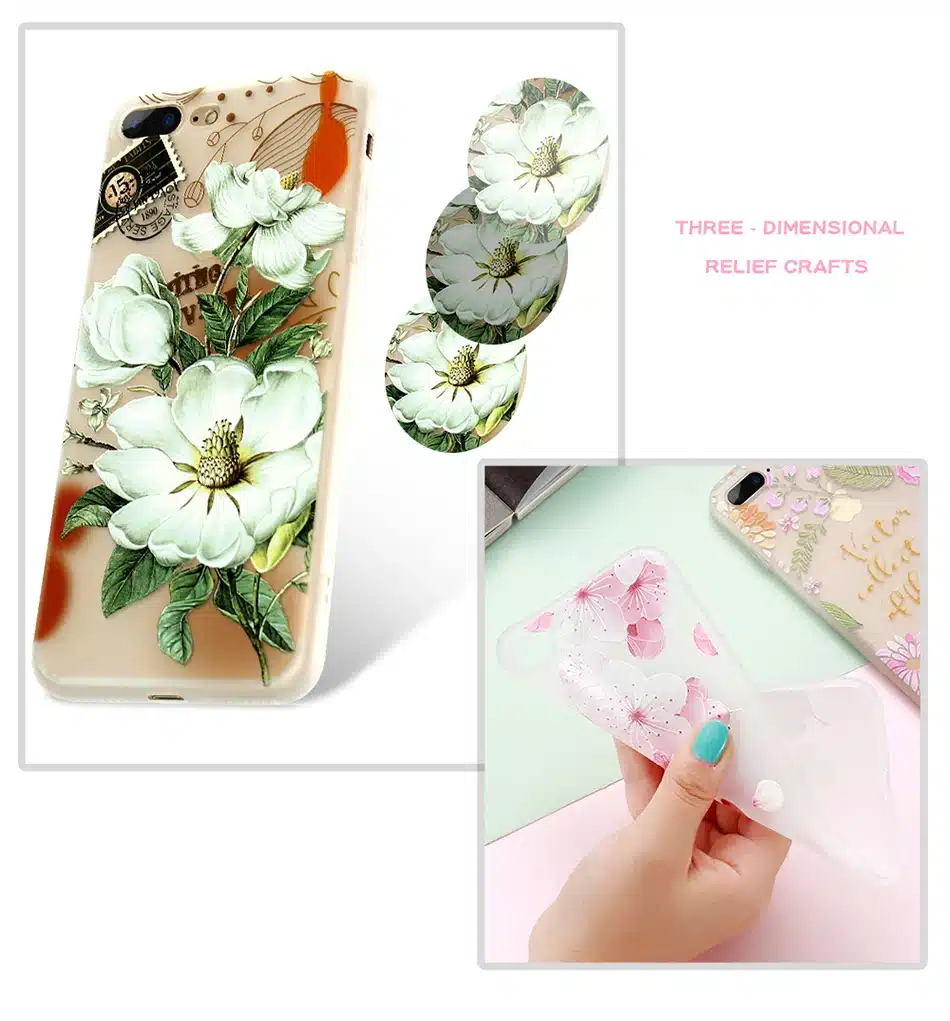 KISSCASE 3D Relief Flower Case For iPhone 8 Plus iPhone 6 Case Sexy Girly Soft Silicon Cover For iPhone 7 iPhone 5S X Case Funda 9
