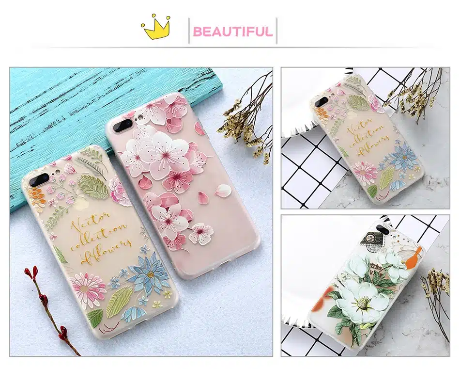 KISSCASE 3D Relief Flower Case For iPhone 8 Plus iPhone 6 Case Sexy Girly Soft Silicon Cover For iPhone 7 iPhone 5S X Case Funda 10