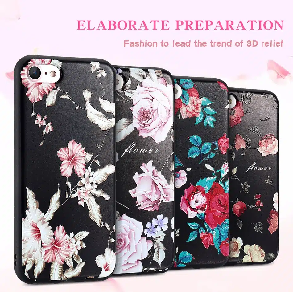 KISSCASE 3D Relief Flower Case For iPhone 8 Plus iPhone 6 Case Sexy Girly Soft Silicon Cover For iPhone 7 iPhone 5S X Case Funda 17