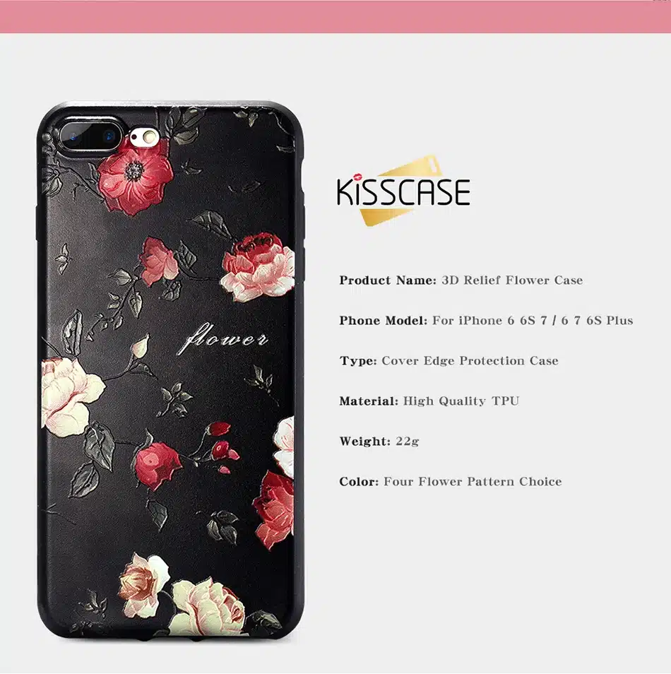 KISSCASE 3D Relief Flower Case For iPhone 8 Plus iPhone 6 Case Sexy Girly Soft Silicon Cover For iPhone 7 iPhone 5S X Case Funda 27