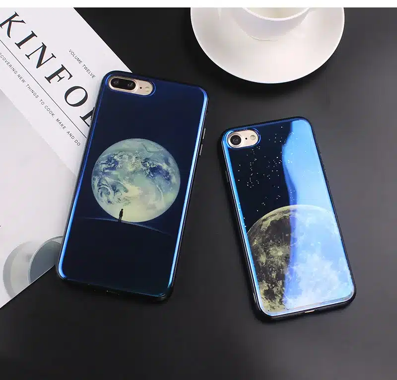 JAMULAR Electroplate Blue Light Soft Phone Cover for iPhone X 6 6s 7 8 Moon Planet Space Silicone Case for iPhone 6 6s 7 8 Plus 10