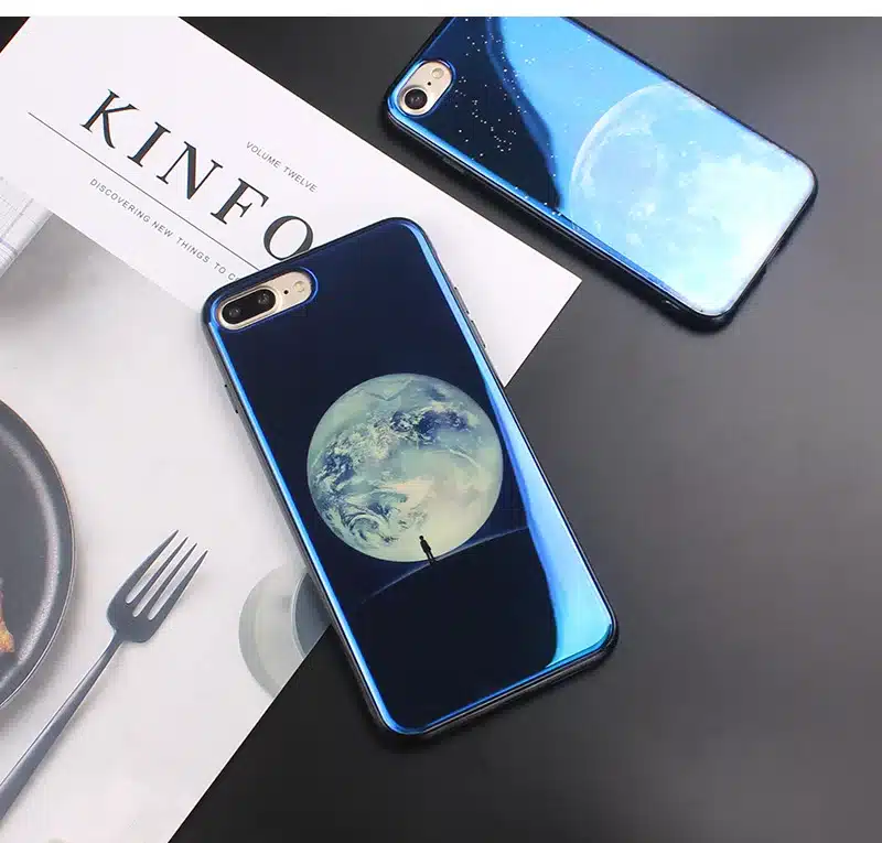 JAMULAR Electroplate Blue Light Soft Phone Cover for iPhone X 6 6s 7 8 Moon Planet Space Silicone Case for iPhone 6 6s 7 8 Plus 13