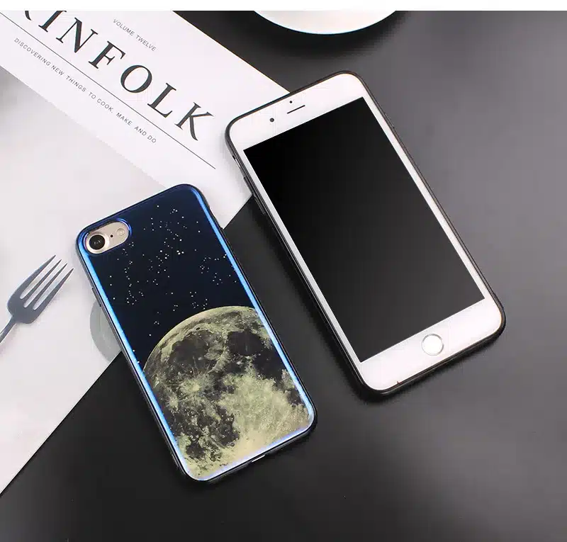 JAMULAR Electroplate Blue Light Soft Phone Cover for iPhone X 6 6s 7 8 Moon Planet Space Silicone Case for iPhone 6 6s 7 8 Plus 14