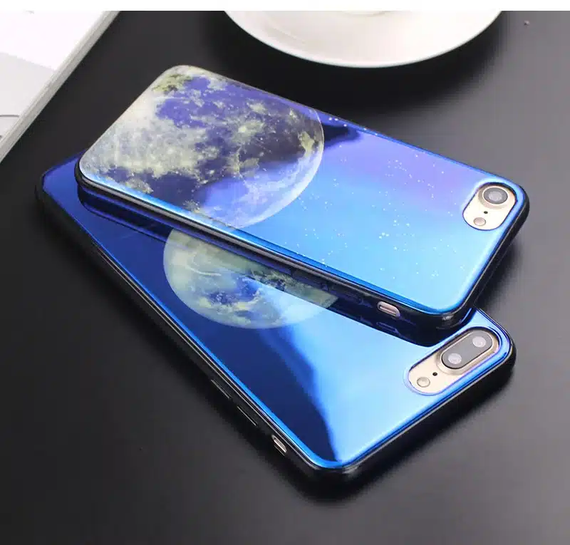 JAMULAR Electroplate Blue Light Soft Phone Cover for iPhone X 6 6s 7 8 Moon Planet Space Silicone Case for iPhone 6 6s 7 8 Plus 15