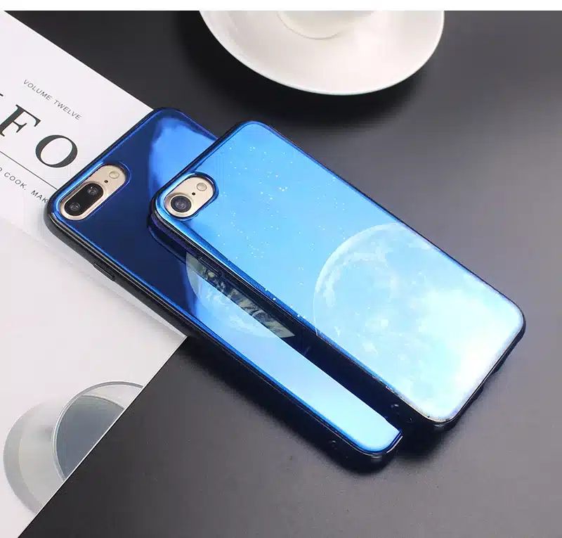 JAMULAR Electroplate Blue Light Soft Phone Cover for iPhone X 6 6s 7 8 Moon Planet Space Silicone Case for iPhone 6 6s 7 8 Plus 16