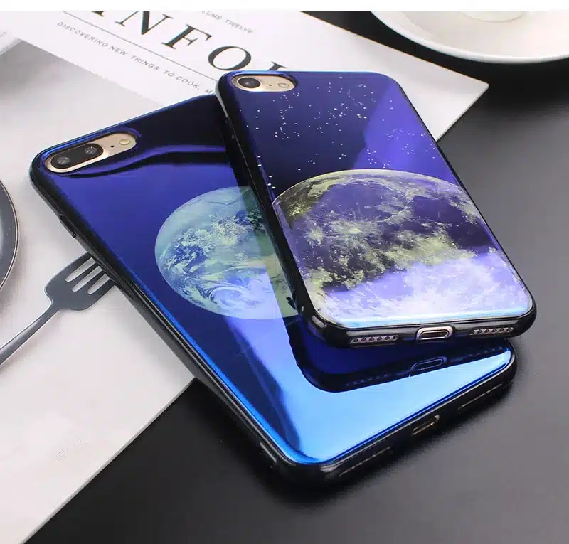 JAMULAR Electroplate Blue Light Soft Phone Cover for iPhone X 6 6s 7 8 Moon Planet Space Silicone Case for iPhone 6 6s 7 8 Plus 18