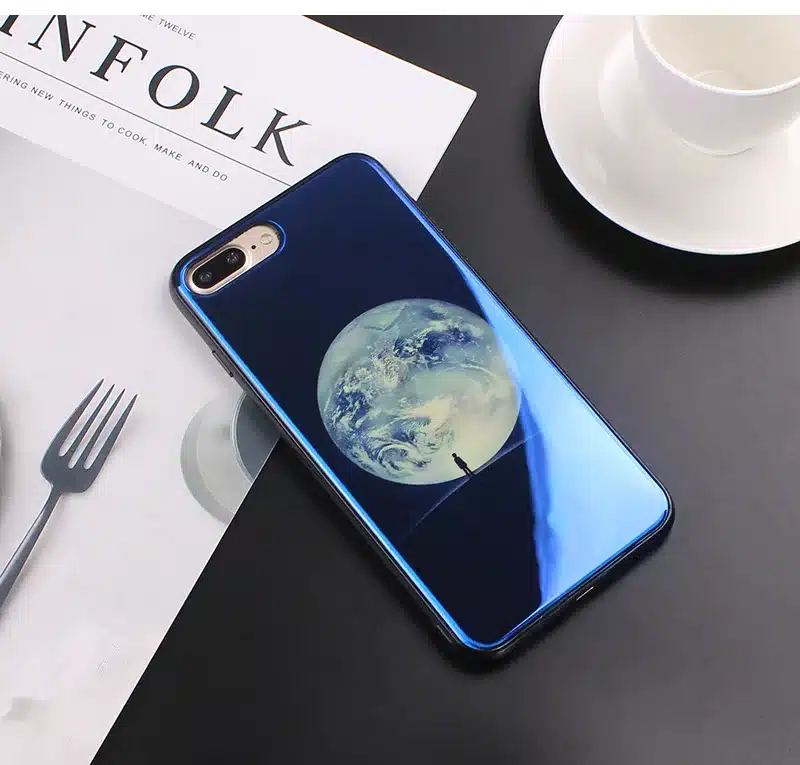 JAMULAR Electroplate Blue Light Soft Phone Cover for iPhone X 6 6s 7 8 Moon Planet Space Silicone Case for iPhone 6 6s 7 8 Plus 20