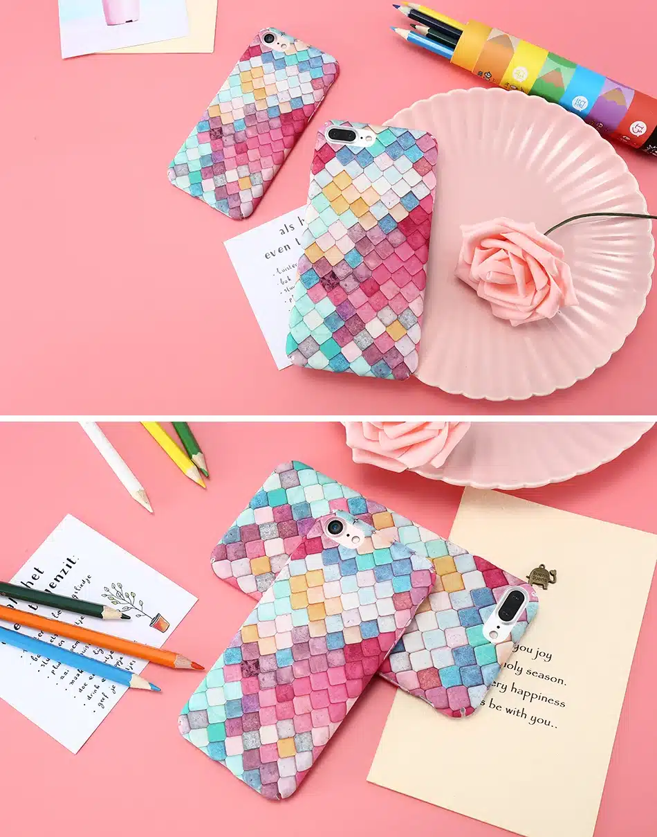 KISSCASE 3D Fish Scale Case For iPhone 6 7 5S X Case Coque For Samsung S8 S7 Note 8 Case Cute Pink For Huawei P10 P9 Plus Cover 17