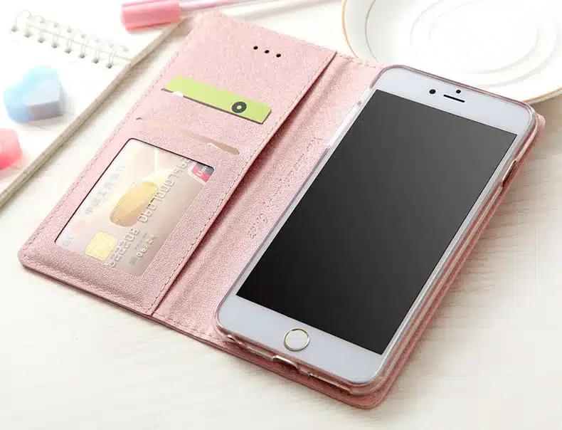 CMAI2 for iPhone 6 6s Wallet Flip Case Cover Plus Magnetic Silk Leather Silicone Book Stand Coque 6 s 6Plus Capinha Rose Gold 4