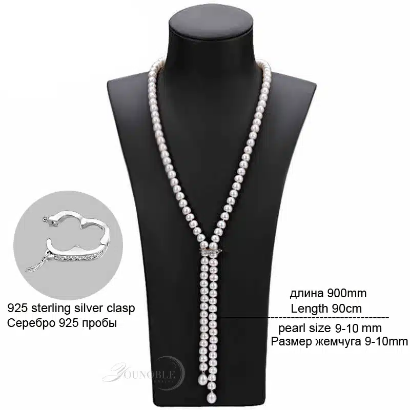 900mm long pearl necklace women wedding real Freshwater,925 silver natural bridal white pearl necklaces mother for girls jewelry 18