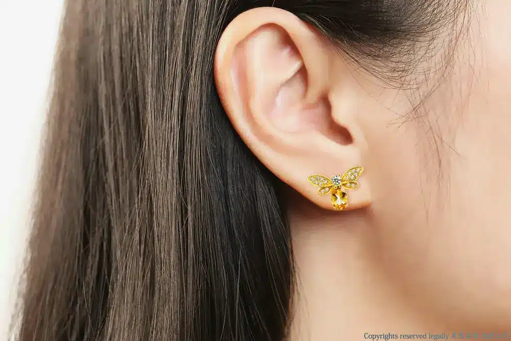 MoBuy MBEI041 Natural Citrine Lovely Bee Stud Earrings 925 Sterling Silver Jewelry 14K Yellow Gold Plated Fine Jewelry For Women 12