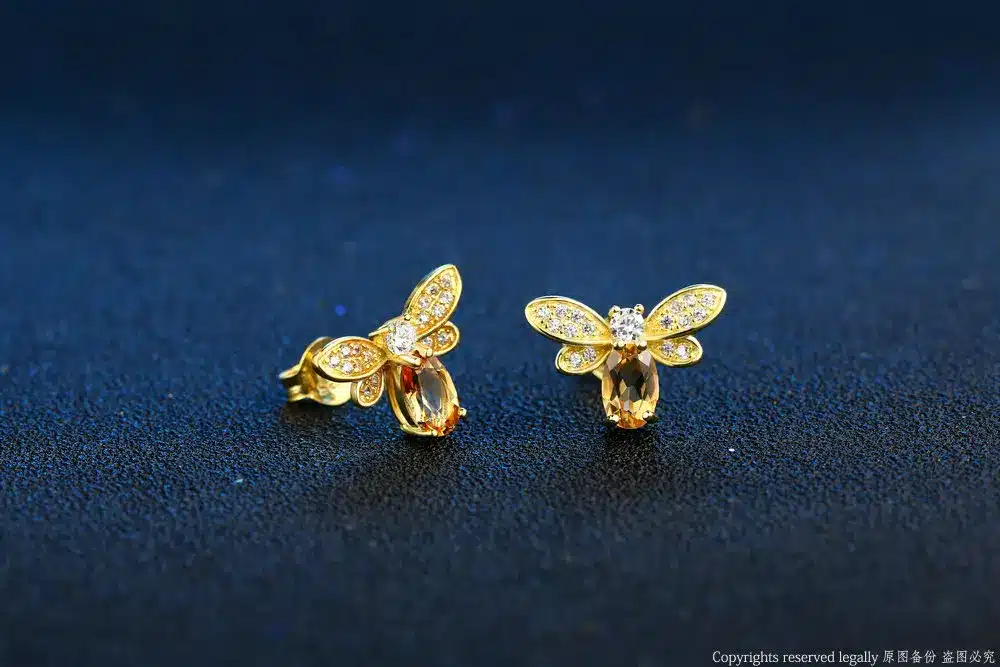 MoBuy MBEI041 Natural Citrine Lovely Bee Stud Earrings 925 Sterling Silver Jewelry 14K Yellow Gold Plated Fine Jewelry For Women 13