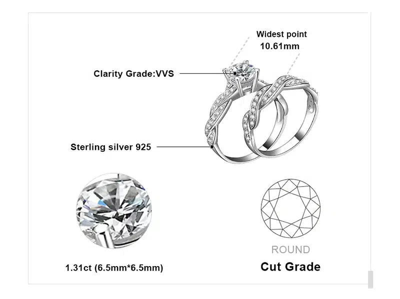JewelryPalace Infinity 1.5ct Simulated Diamond Anniversary Promise Wedding Band Engagement Ring Bridal Sets 925 Sterling Silver 24