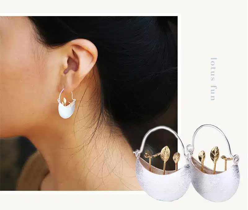 Lotus Fun Real 925 Sterling Silver Natural Creative Handmade Fine Jewelry My Little Garden Drop Earrings for Women Brincos 12
