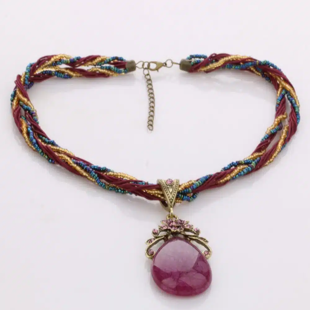 Ethnic Jewelry Bohemian Colorful Women Beads Imitation Water Nature Stone Pendant Necklace With Multilayer Chain Turkish Jewelry 11