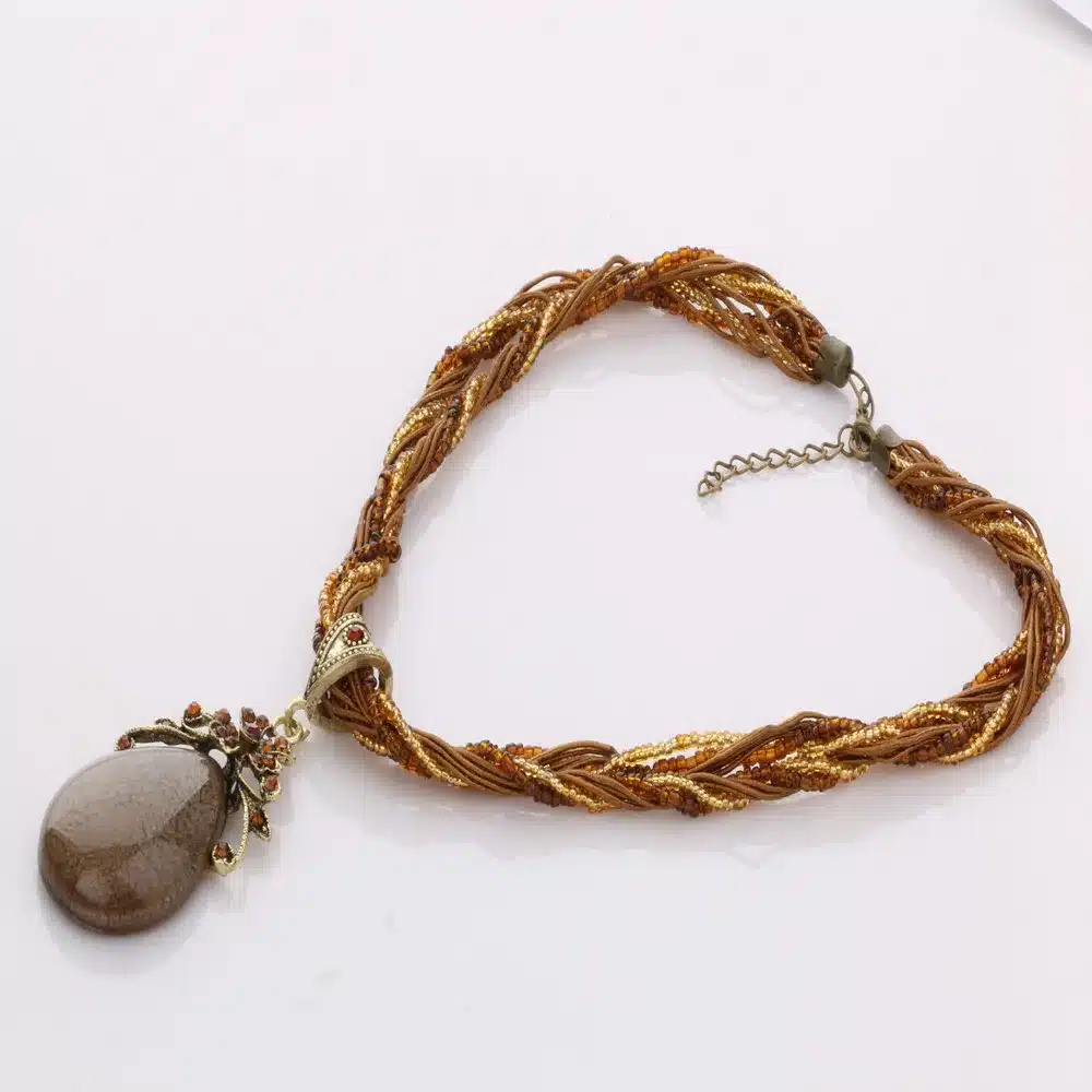 Ethnic Jewelry Bohemian Colorful Women Beads Imitation Water Nature Stone Pendant Necklace With Multilayer Chain Turkish Jewelry 13