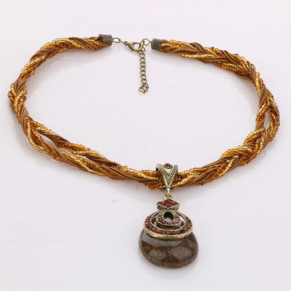 Ethnic Jewelry Bohemian Colorful Women Beads Imitation Water Nature Stone Pendant Necklace With Multilayer Chain Turkish Jewelry 14