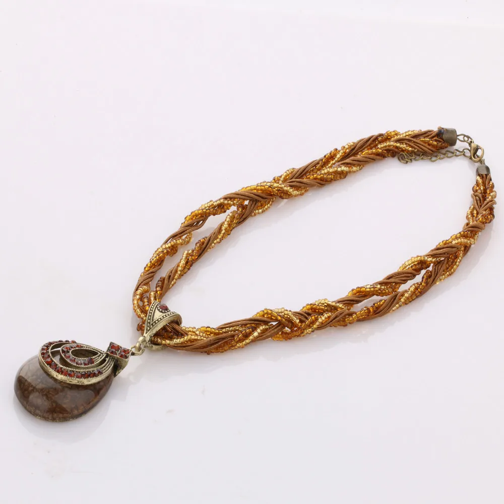 Ethnic Jewelry Bohemian Colorful Women Beads Imitation Water Nature Stone Pendant Necklace With Multilayer Chain Turkish Jewelry 15