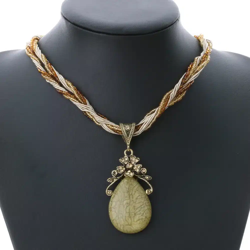 Ethnic Jewelry Bohemian Colorful Women Beads Imitation Water Nature Stone Pendant Necklace With Multilayer Chain Turkish Jewelry 16
