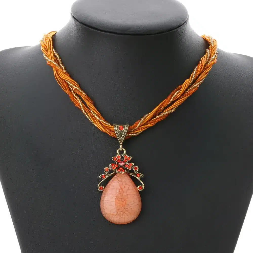 Ethnic Jewelry Bohemian Colorful Women Beads Imitation Water Nature Stone Pendant Necklace With Multilayer Chain Turkish Jewelry 19