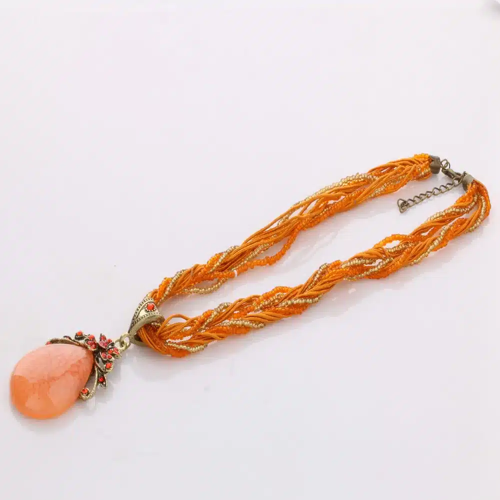 Ethnic Jewelry Bohemian Colorful Women Beads Imitation Water Nature Stone Pendant Necklace With Multilayer Chain Turkish Jewelry 18