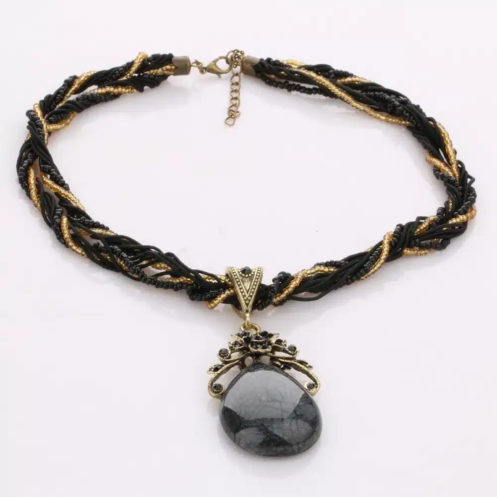 Ethnic Jewelry Bohemian Colorful Women Beads Imitation Water Nature Stone Pendant Necklace With Multilayer Chain Turkish Jewelry 20