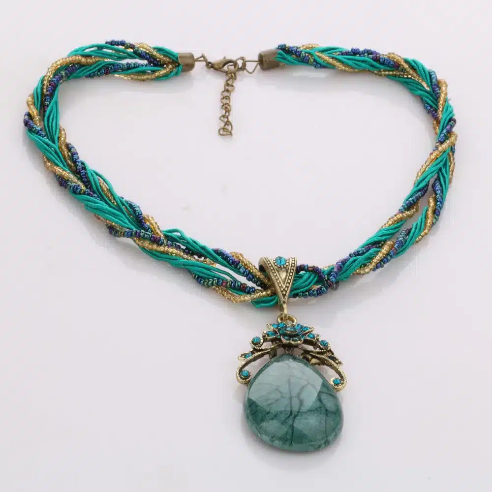 Ethnic Jewelry Bohemian Colorful Women Beads Imitation Water Nature Stone Pendant Necklace With Multilayer Chain Turkish Jewelry 24